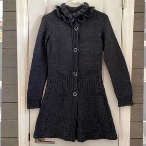 Hekla & CO Charcoal Cardigan Ruffle Sweater Made in Italy S EUC
